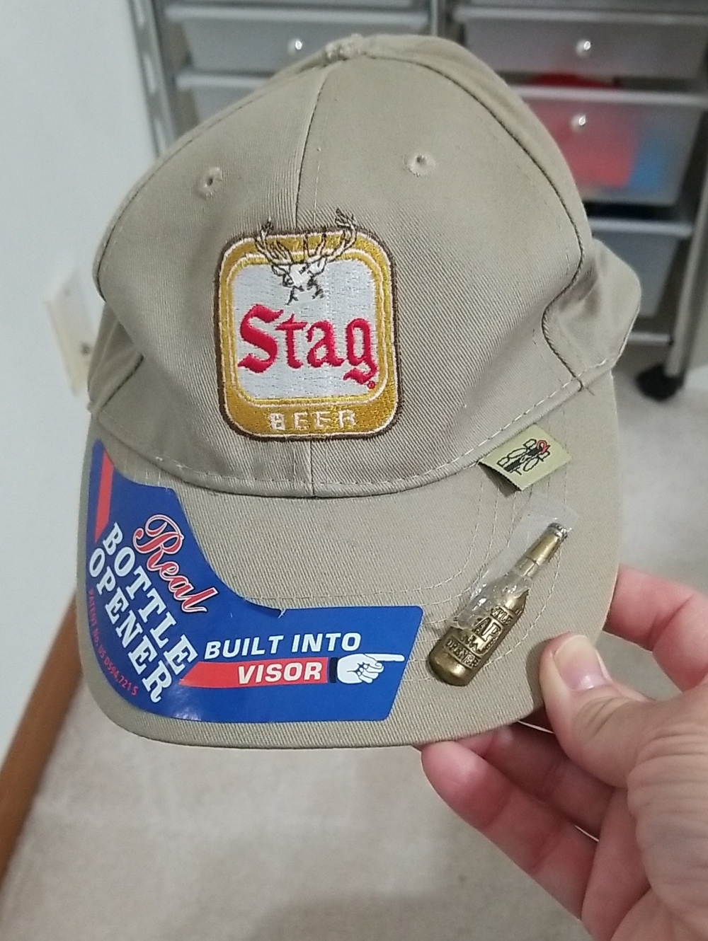 NWOT Stag Beer Khaki Cap with Built-In Bottle Opener
